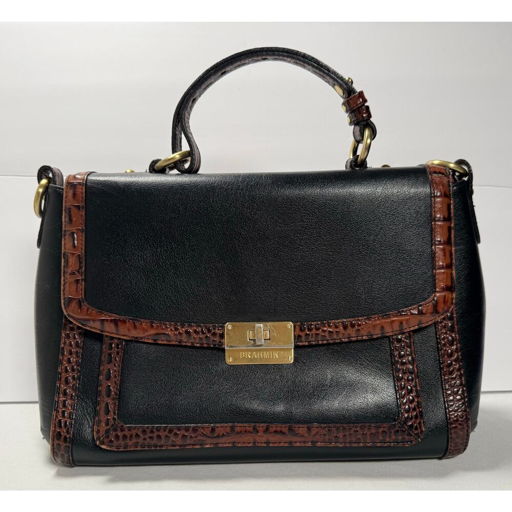Brahmin Oxford Flap Black Tri Color Tuscan Satchel Black Tuscan Crossbody